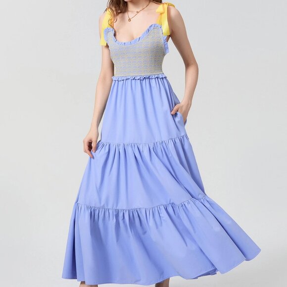 Dreamscape Tiered Blue-Yellow Maxi Dress - Picture 3 of 8